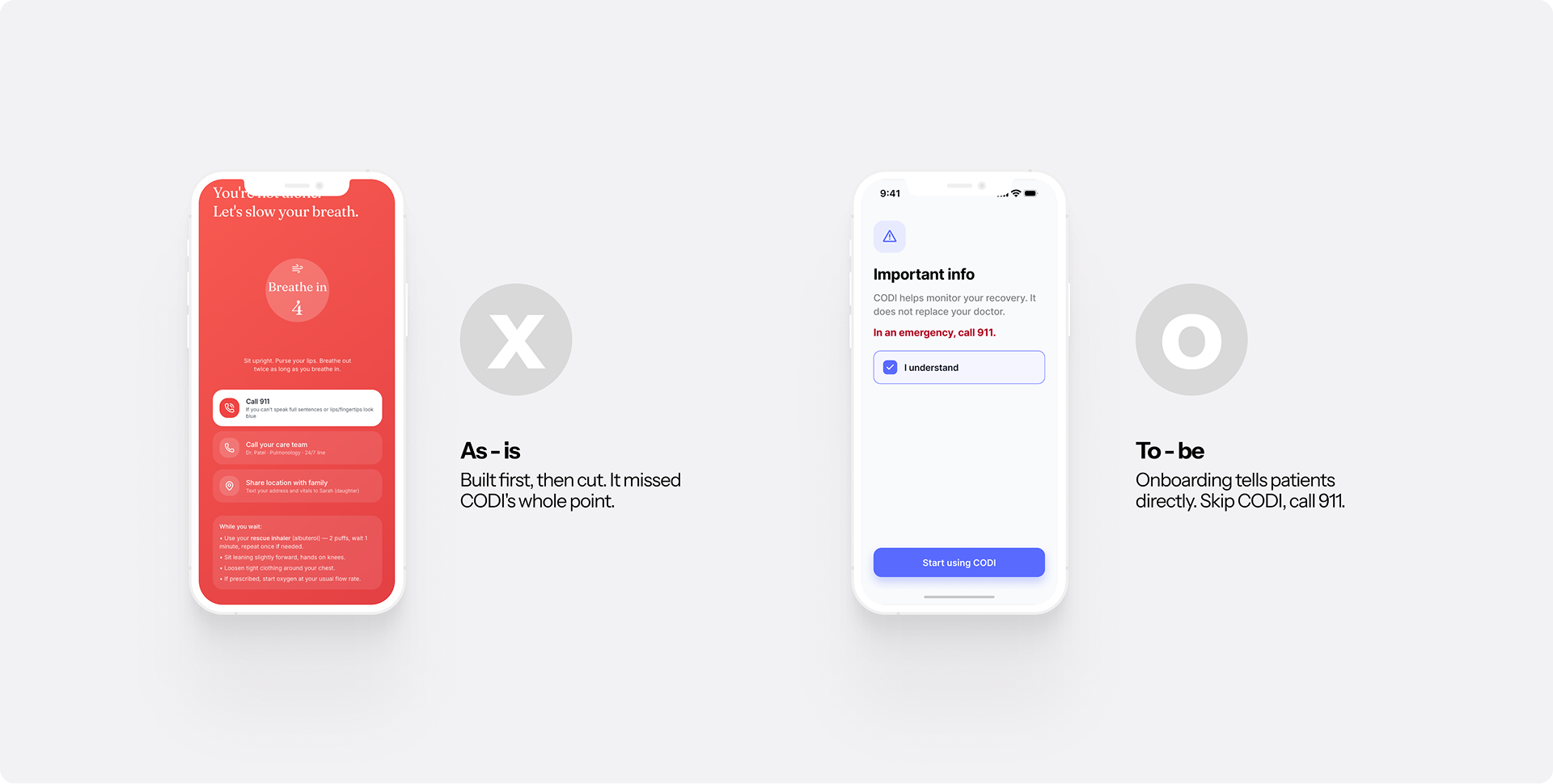 CODI onboarding message: skip CODI, call 911