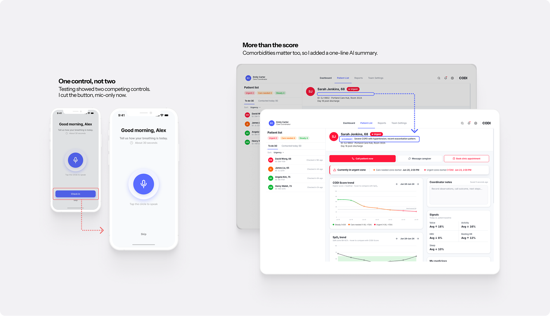 Patient app before/after, mic-only fix