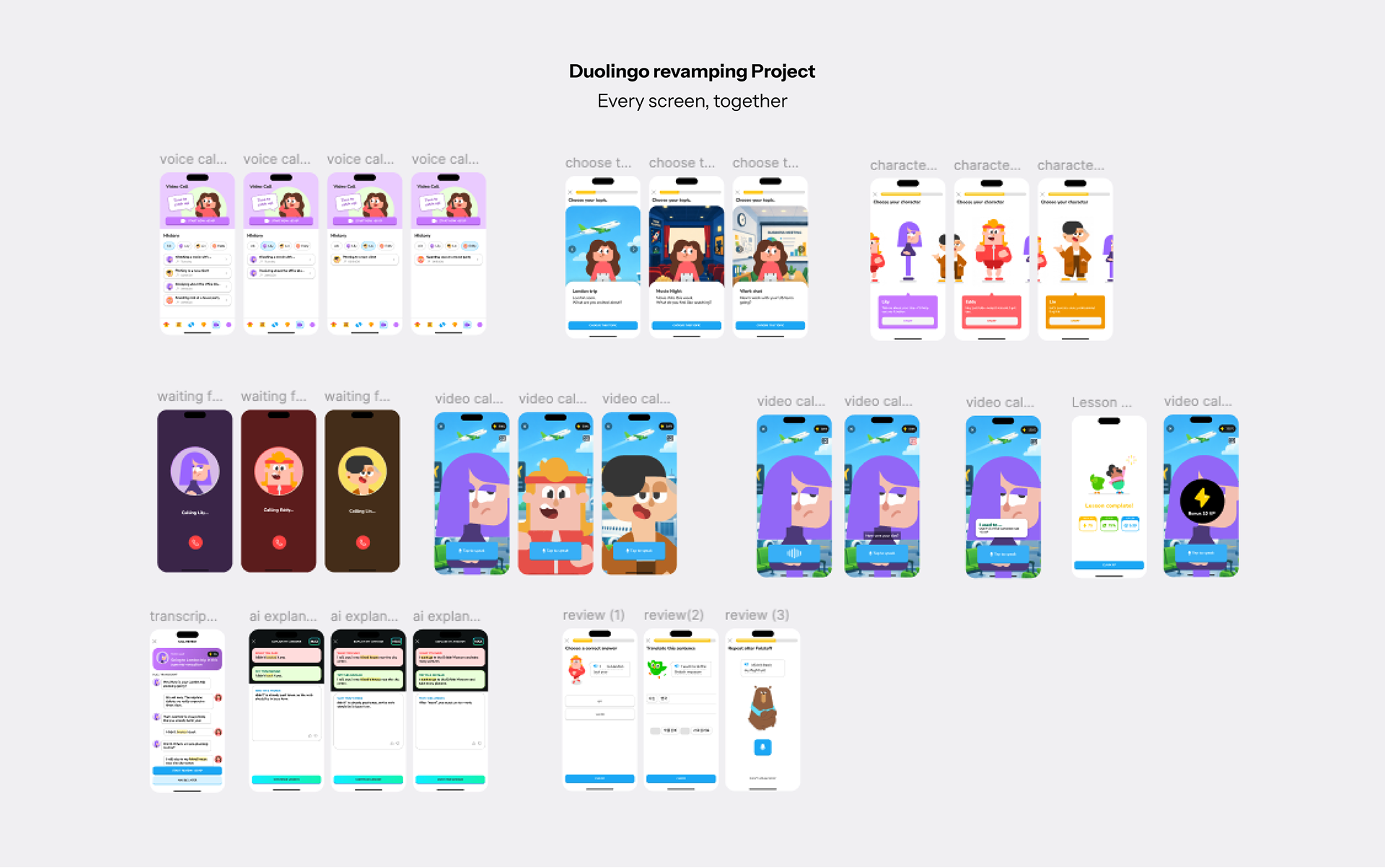 Full prototype, every screen from topic pick to review drill