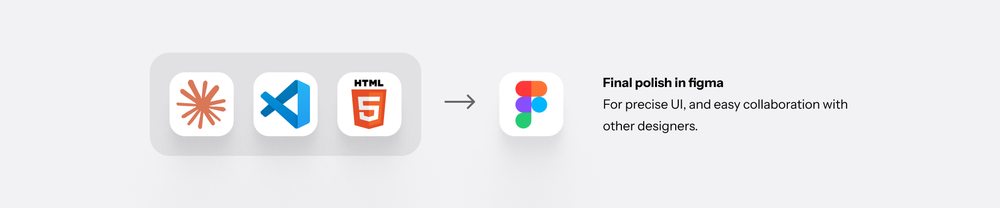 Final polish in Figma: built with Claude, VS Code, and HTML, then finished by hand in Figma for precise UI and easy collaboration with other designers